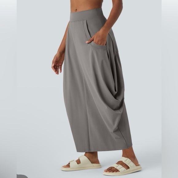 Halara Mid Rise Multiple Pockets Side Draped Maxi Casual Lantern Skirt NWT - Picture 7 of 7